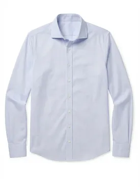 Camicia azzurra semplice con puntini facili da stirare
