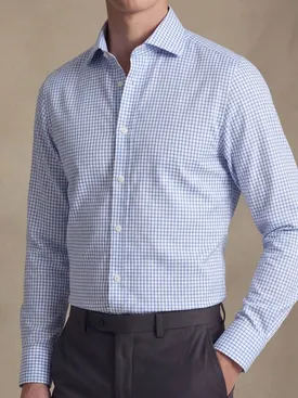 Camicia in twill a quadri azzurro cielo