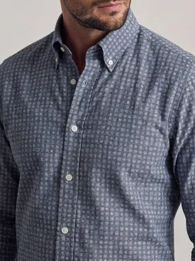 Camicia in flanella leggera blu indaco con motivo