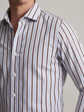 Camicia in popeline a righe blu e marroni
