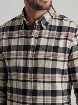Camicia di lino spesso con quadri beige e marroni