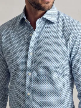Camicia in popeline stampato blu facile da stirare