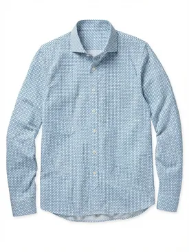 Camicia in popeline stampato blu facile da stirare