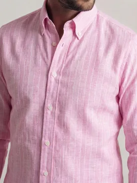 Camicia di lino a righe rosa