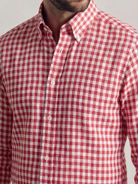 Camicia di lino a quadri rosso corallo