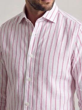 Camicia di lino a righe rosa
