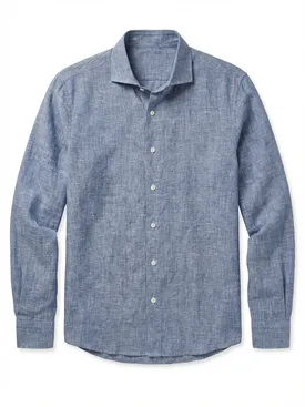 Camicia di lino blu semplice