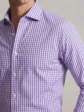 Camicia in popeline a quadri viola facile da stirare