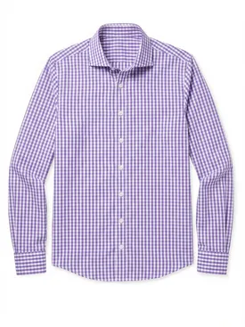 Camicia in popeline a quadri viola facile da stirare