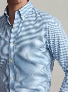 Camicia in popeline a quadri azzurri facile da stirare