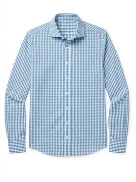 Camicia in popeline a quadri azzurri facile da stirare