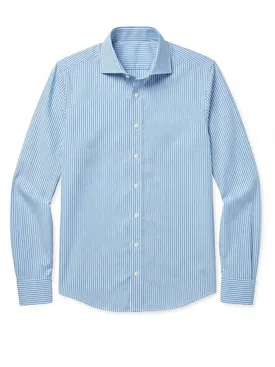 Camicia in popeline a righe azzurre facili da stirare
