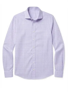 Camicia in popeline a quadri principe di Galles color malva, facile da stirare