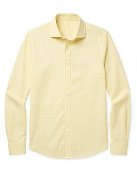 Camicia in popeline Principe di Galles gialla facile da stirare
