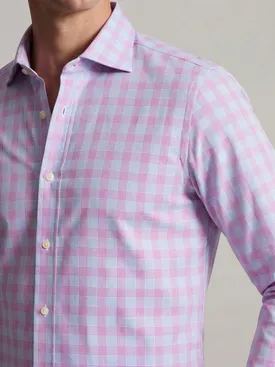 Camicia in popeline a quadri viola e blu facile da stirare