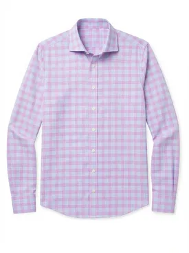 Camicia in popeline a quadri viola e blu facile da stirare