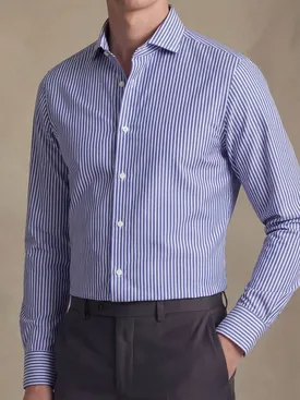 Camicia in popeline a righe blu royal facile da stirare