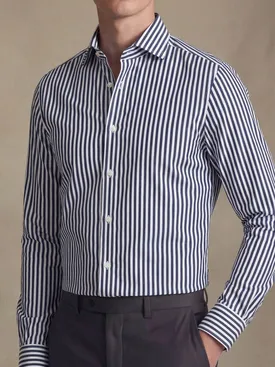 Camicia in popeline a righe blu navy facile da stirare