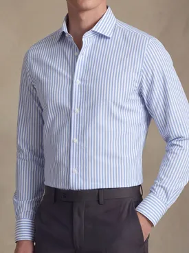 Camicia in popeline a righe azzurre facili da stirare