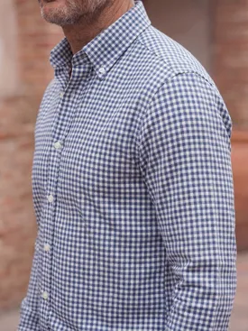 Camicia in flanella con piccoli quadretti blu