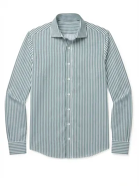 Camicia in twill a righe verde facile da stirare