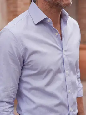 Camicia in popeline a microquadri blu lavanda