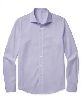 Camicia in popeline a microquadri blu lavanda