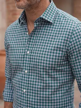 Camicia in twill a quadri verdi