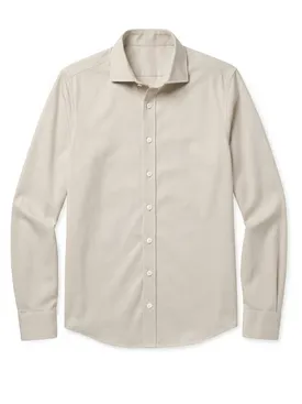 Camicia in twill tinta unita beige